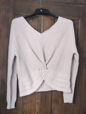 Express Light Pink V-Neck Twist-Front Sweater